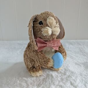 Sisal Bunny with Pink Bow and Blue Egg - Decorative Accent